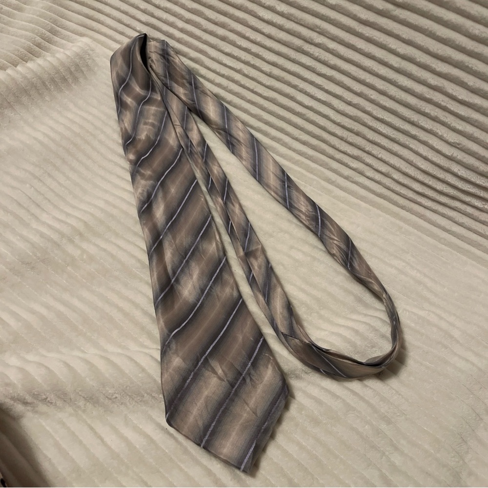 Kenneth Cole New York Striped Tan and Gray Tie